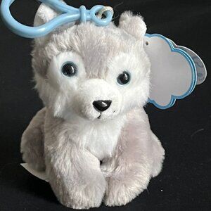 Small Fluff N Stuff Gray Husky Plush Mushy Animal Soft Keychain Backpack Clip